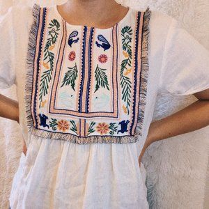 Zara poplin short sleeve white top embroidered